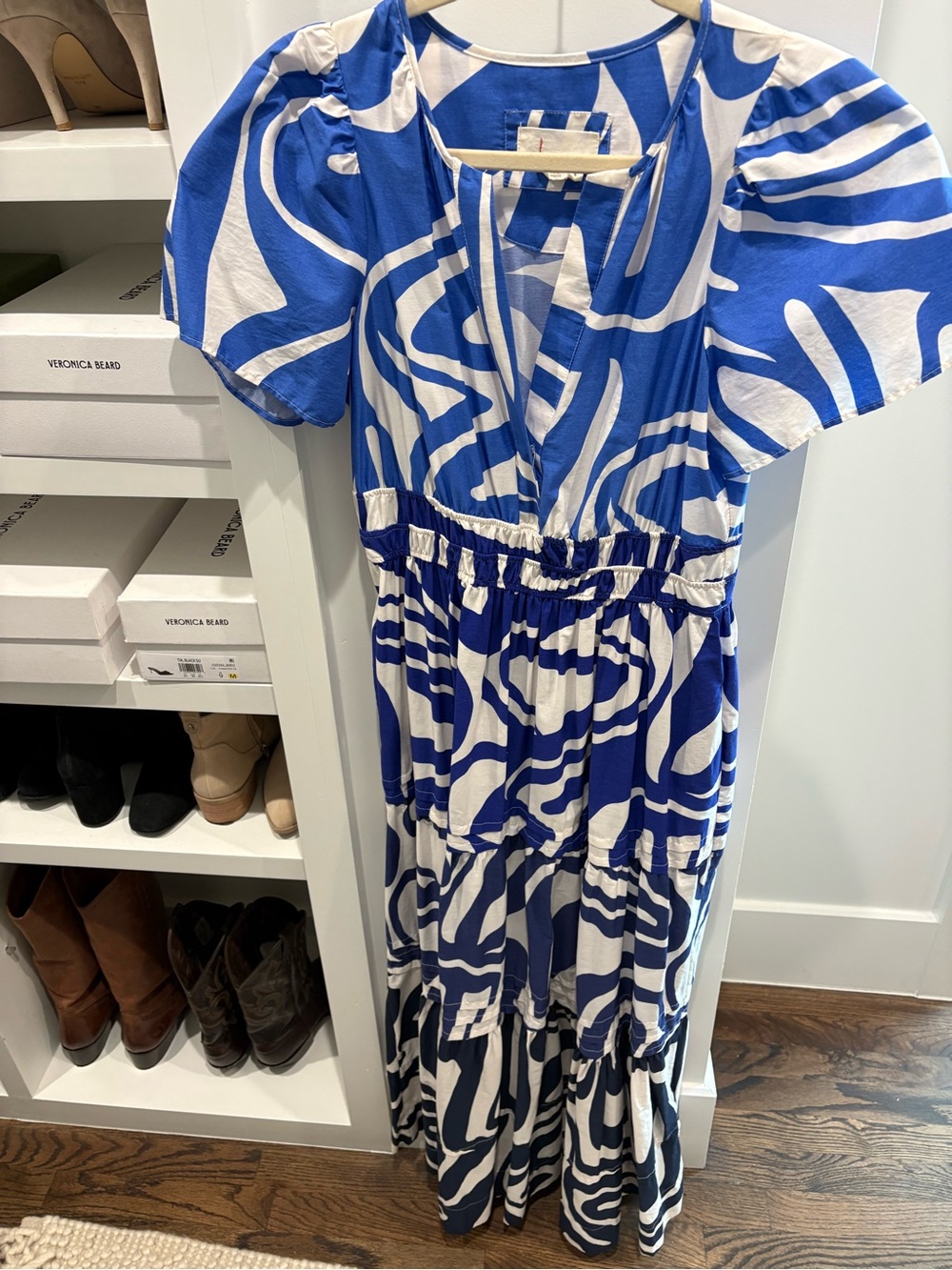 Anthropologie Blue and White Swirl Maxi Dress